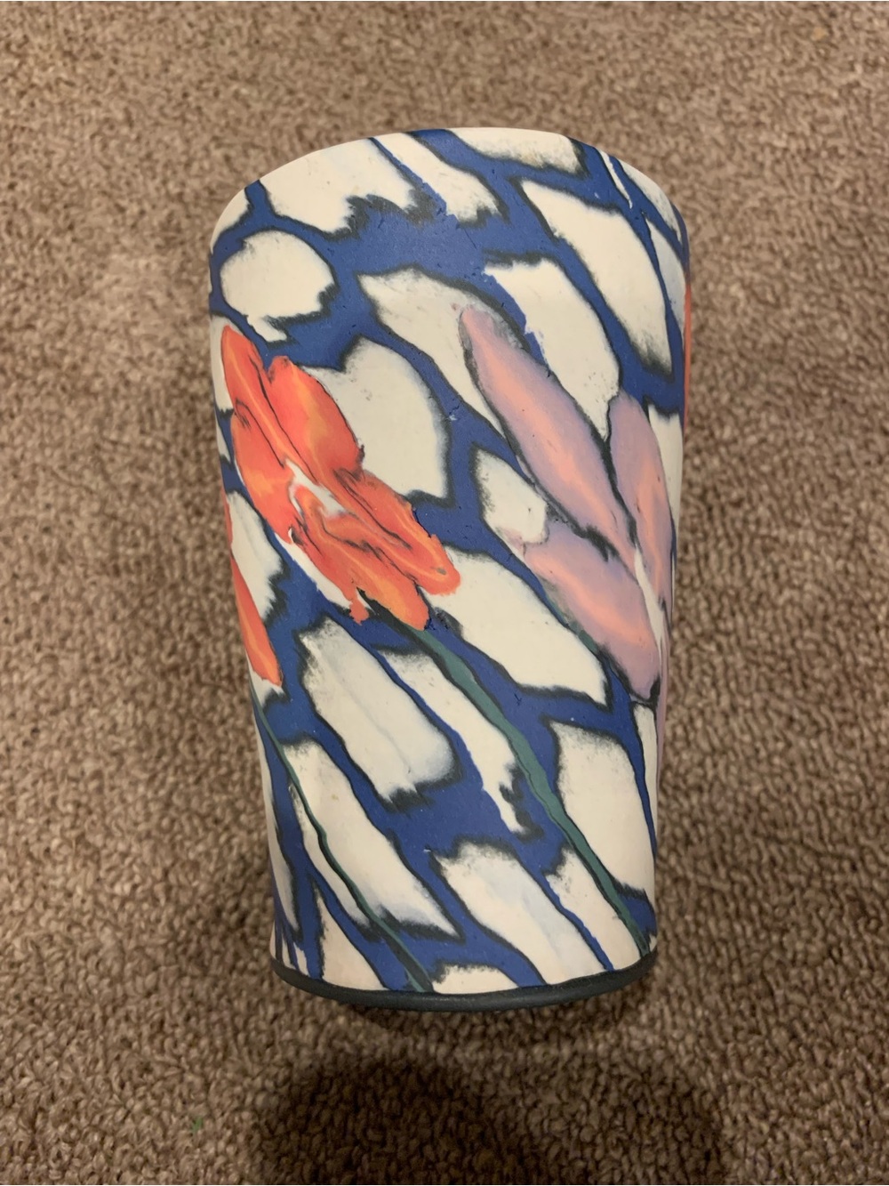 Hand-Painted Blue and White Floral Ceramic Vase